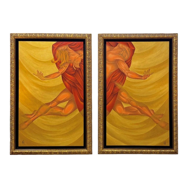Noel Suarez Original 2-Piece Painting, "Love in Motion" For Sale