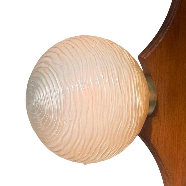 Mid 20th Century Space Age Model Sputnik Hanging Pendant with Wooden Base, Brass Details and Glass Domes, 1960s For Sale - Image 5 of 9