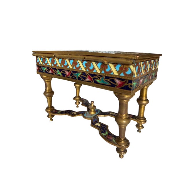 Antique French Cloisonne Enamel Trinket Box With Key For Sale - Image 10 of 10