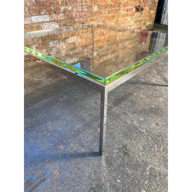 Late 20th Century Square Glass Coffee Table With Polished Steel Parsons Base For Sale In Chicago - Image 6 of 7