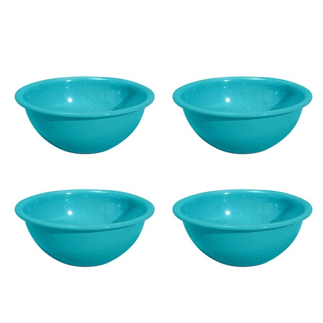 Crow Canyon Home Enamelware, Stinson Speckle 20 oz. Cereal Bowls in Turquoise - Set of 4 For Sale - Image 4 of 4