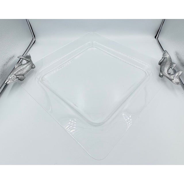 Vintage Arthur Court Lucite Serving Tray Platter Metal Fish Handles 19" For Sale In Palm Springs - Image 6 of 8