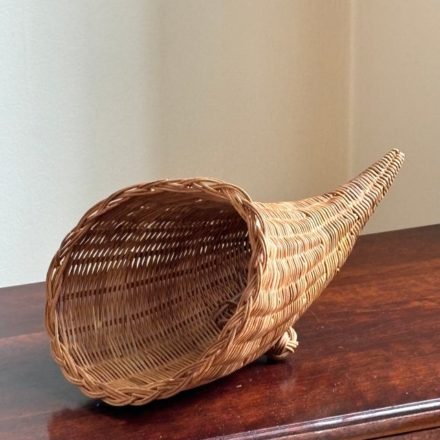Small Mid-20th Century Cornucopia Basket W/ Footed Base For Sale - Image 4 of 8