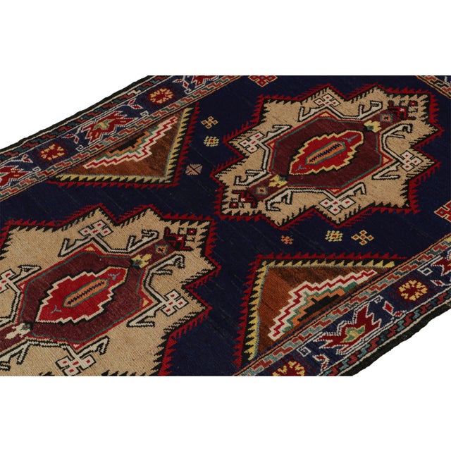 Rug & Kilim Rug & Kilim’s Afghan Baluch Tribal Rug in Navy Blue With Beige-Brown Medallions For Sale - Image 4 of 7