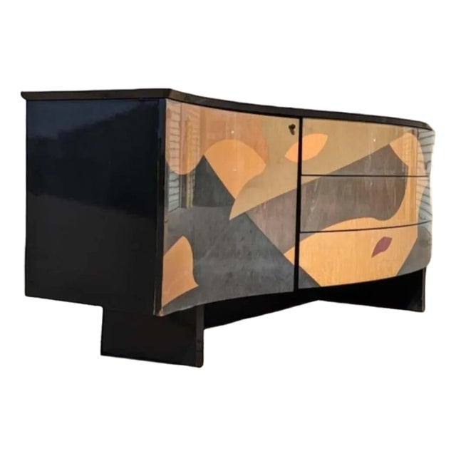 Postmodern Inlaid Wood & Lacquer Sideboard by Carlo Malnati, 1980s For Sale