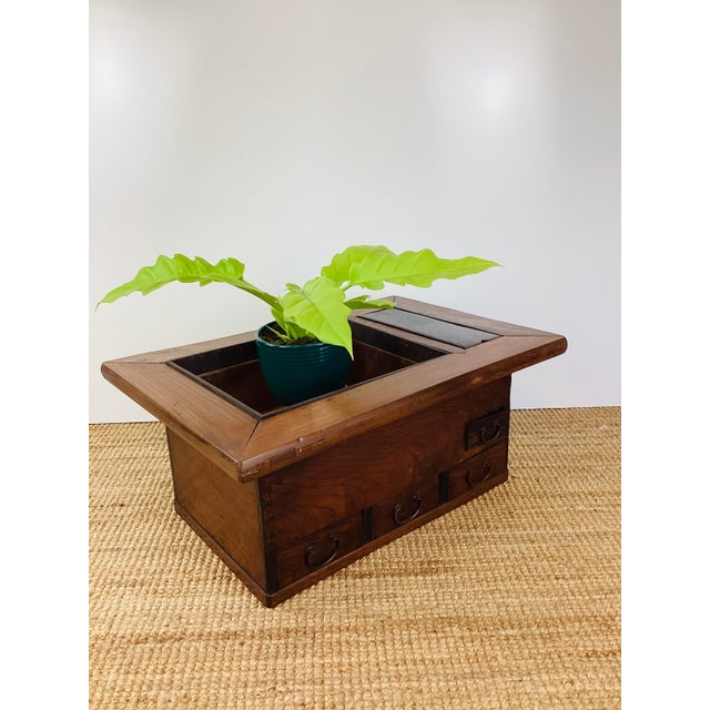 Brown Antique Asian Wood Hibachi / Side Table or Planter For Sale - Image 8 of 9