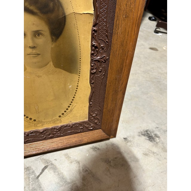 Vintage Wooden Intricate Frame With Photo of a Woman For Sale - Image 4 of 7