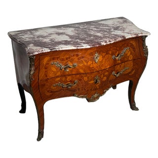 Antique Chest of Drawers with Inlay and Marble Top For Sale