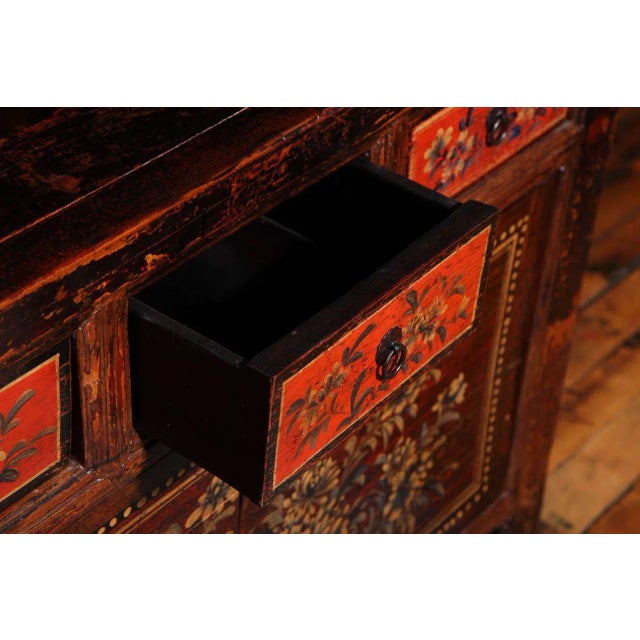 Gansu Early 20th Century Painted Sideboard With Chinese Flower Patterns For Sale In New York - Image 6 of 10