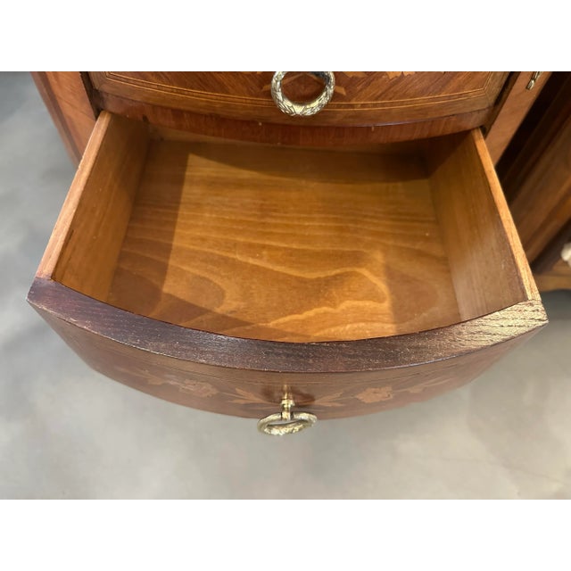 Brown Diminutive Louis XV Style Demilune Commodes With Marble Tops, Pair Available For Sale - Image 8 of 12