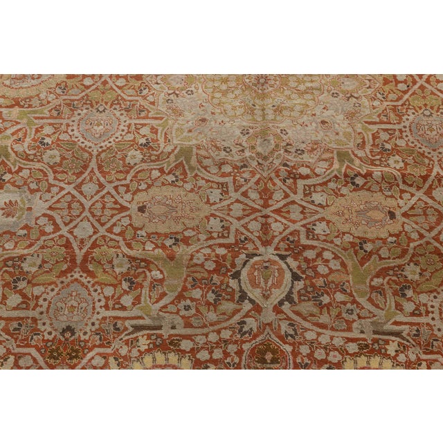 Terra Cotta Fine Antique Persian Tabriz Hand Knotted Wool Rug For Sale - Image 8 of 10