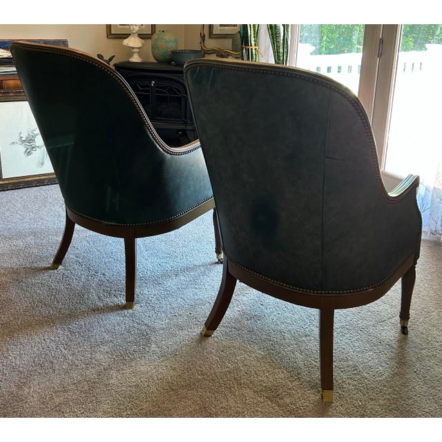 Pair of Hancock & Moore Classic Tufted Leather Bergere Chairs For Sale - Image 9 of 11