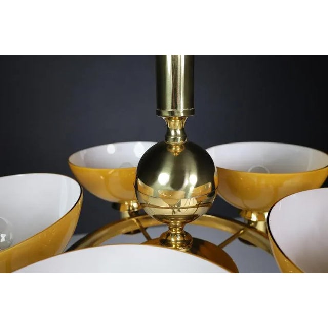 Sculptural Italian Chandelier in Brass & Amber-Gold Opaline Glass, 1970s For Sale - Image 13 of 18