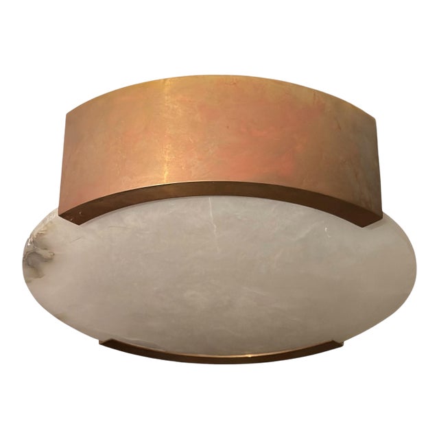 Bronze and Alabaster Flush Mount Light Fixture For Sale