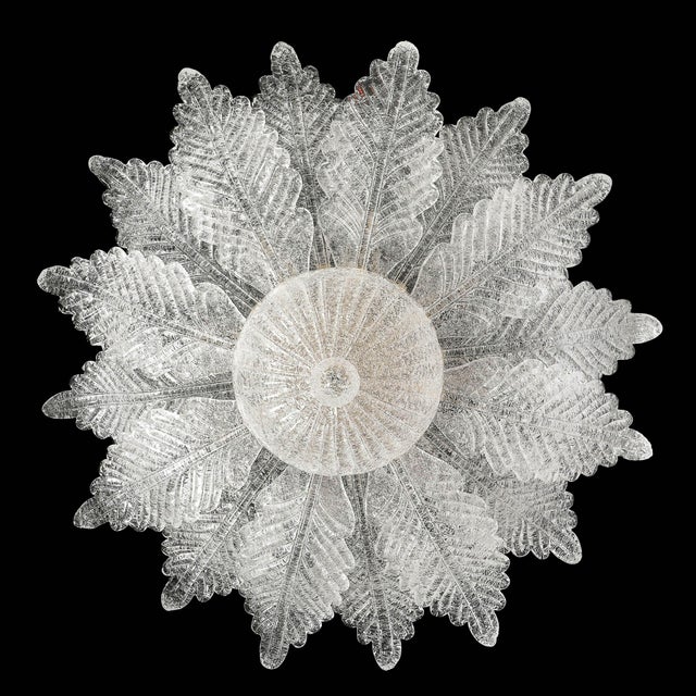 Illuminate your space with this Modernist Hand-Blown Mottled Murano Glass Acanthus Flush Mount Chandelier, crafted in...