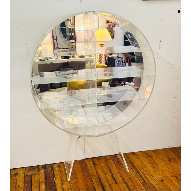 1980s Vintage Postmodern Large Round Lucite and Acrylic Shelving Unit Etageres Styled After Charles Hollis Jones For Sale - Image 12 of 12