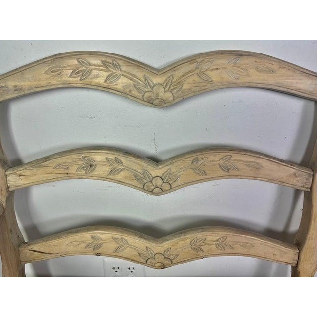 French Provincial Style Bench W/ Rush Seat & Leather Cushion For Sale - Image 4 of 16