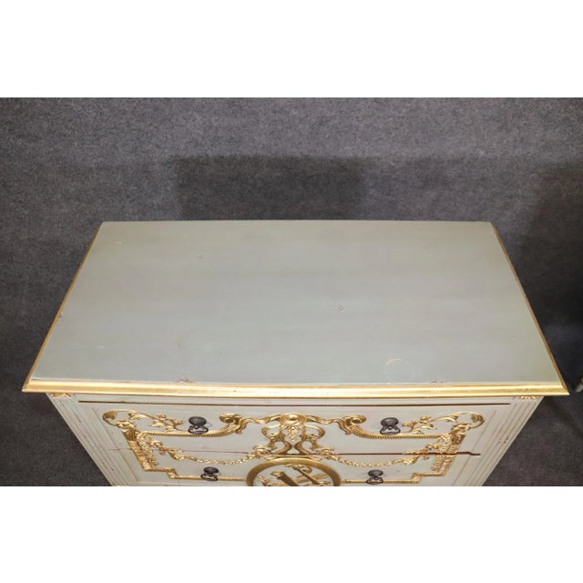 Robin's Egg Blue and Gilded French Louis XVI Style Distressed Commodes - A Pair For Sale - Image 12 of 12