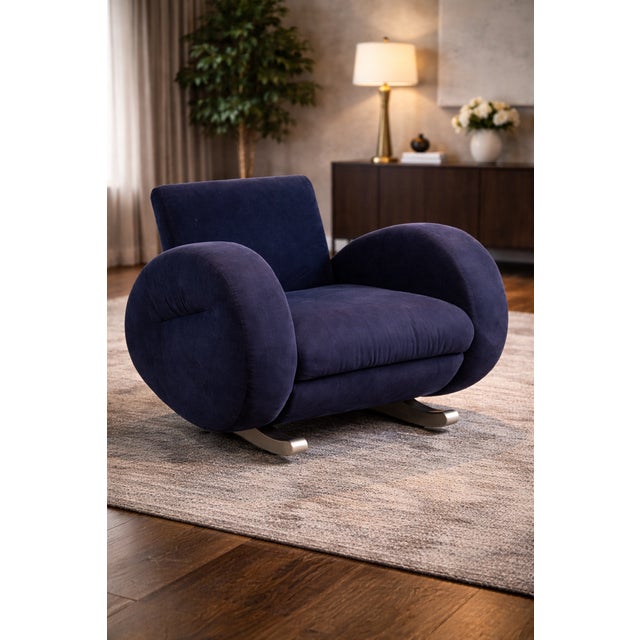 German Rocking Chair in Blue Velvet from Bretz, 1980s For Sale - Image 10 of 12