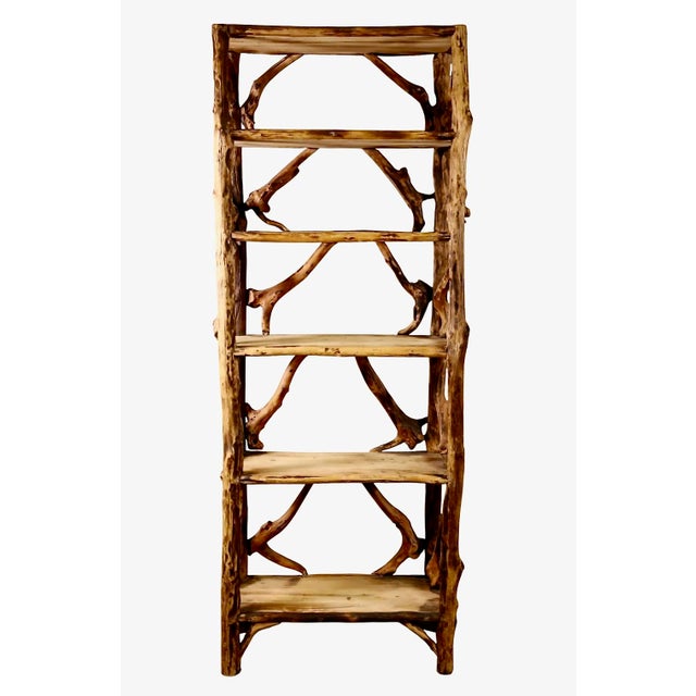 Pair Mid-Century Tall Rustic Adirondak-Style Bookcase For Sale In Los Angeles - Image 6 of 7