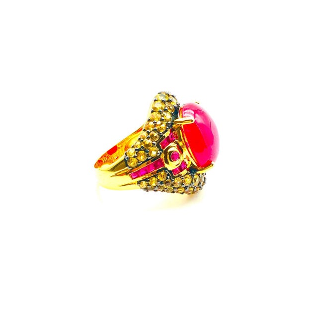 Bochic "Orient" Natural Ruby & Yellow Sapphire Ring Set In 18 K Gold & Silver For Sale In New York - Image 6 of 18