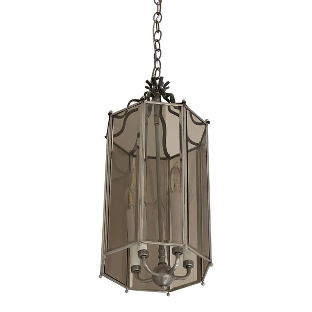 1970’s Chrome and Glass Entryway Chandelier For Sale