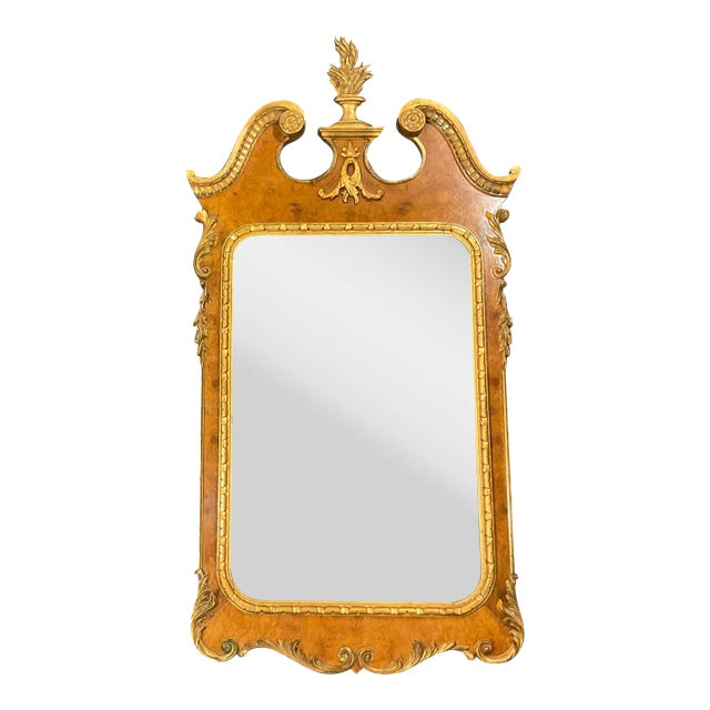 Vintage Italian Regency Empire Large Scale Burl Wood and Gilt Wall Mirror For Sale