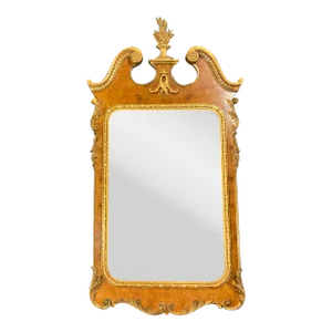 Vintage Italian Regency Empire Large Scale Burl Wood and Gilt Wall Mirror.