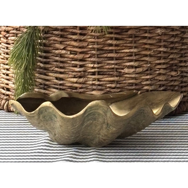 Vintage Palm Beach Style Solid Brass Clam Shell Catchall Bowl For Sale - Image 11 of 18