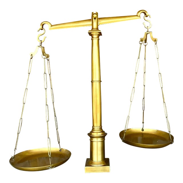 Vintage Boho Monumental Global Views Solid Brass Library Scales For Sale