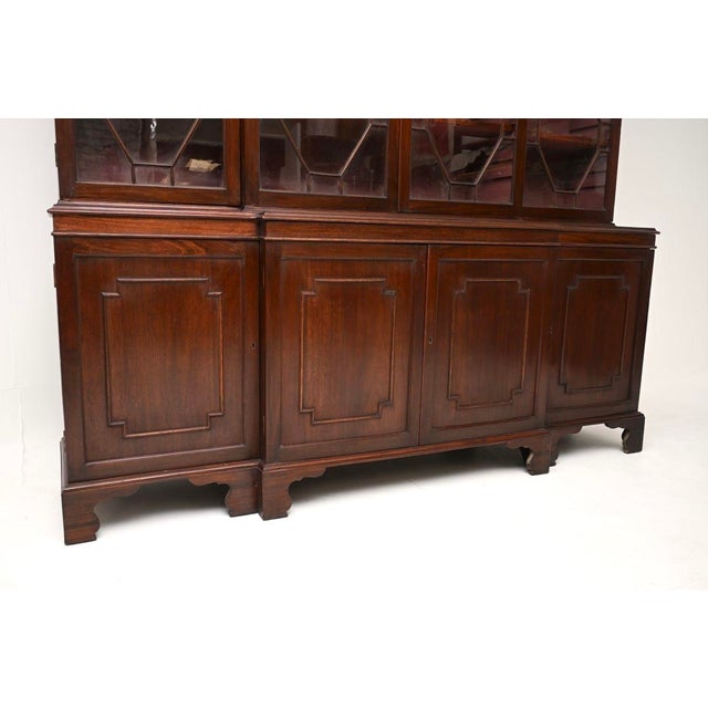 Brown Antique Edwardian Breakfront Bookcase, 1900 For Sale - Image 8 of 11