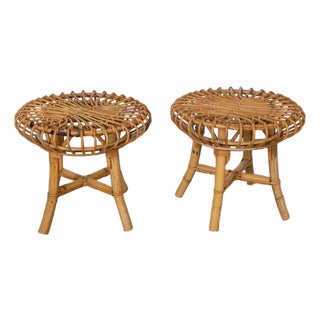 Pair of 1960s Italian Rattan Stools in the Style of Franco Albini For Sale