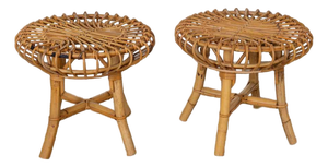 Pair of 1960s Italian Rattan Stools in the Style of Franco Albini