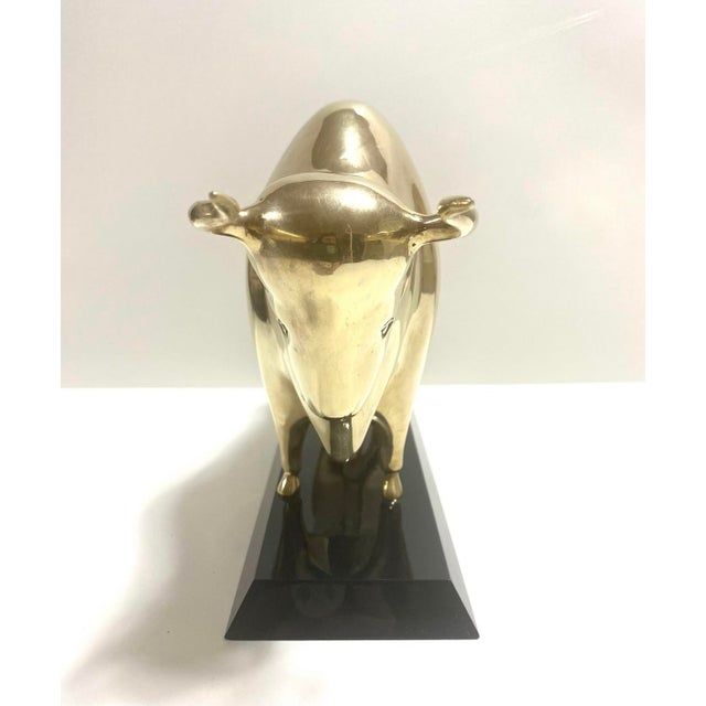 Mid-Century Modern 1950s Vintage Brass Bull Statue Sculpture For Sale - Image 3 of 9