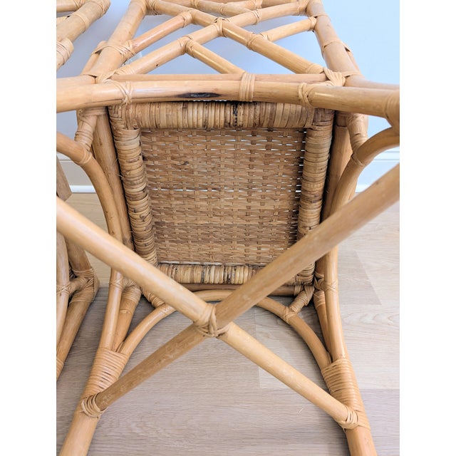 Vintage Chippendale Bamboo Rattan Chair Pair Natural Fretwork For Sale - Image 12 of 16