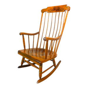 Vintage Nichols & Stone Harvest Stenciled Maple Wood Adult Rocking Chair Rocker