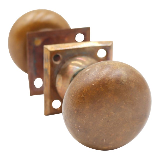 Vintage 2.125 In. Brass Passage Door Knob Set For Sale