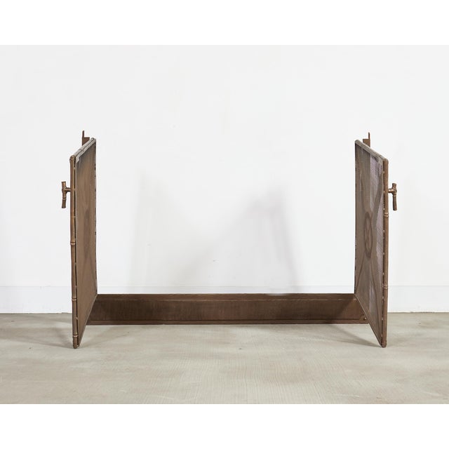 McGuire Two-Door Bronzed Iron Faux Bamboo Fireplace Screen For Sale - Image 9 of 17