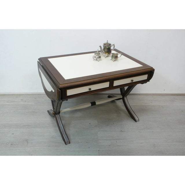 Coffee table, side table with 2 side wings for extending, in english antique style, but made in the 60s, in dark walnut +...