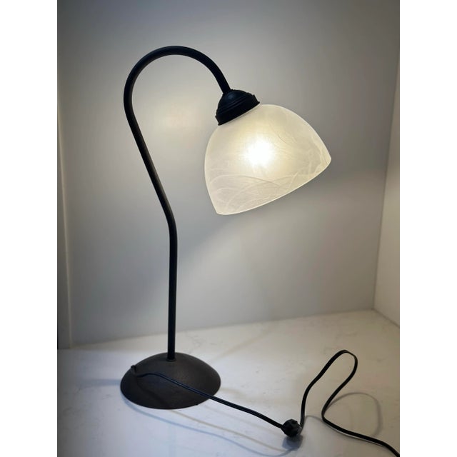 Metal Pottery Barn Alabaster Patinated Metal Table Lamp For Sale - Image 7 of 7