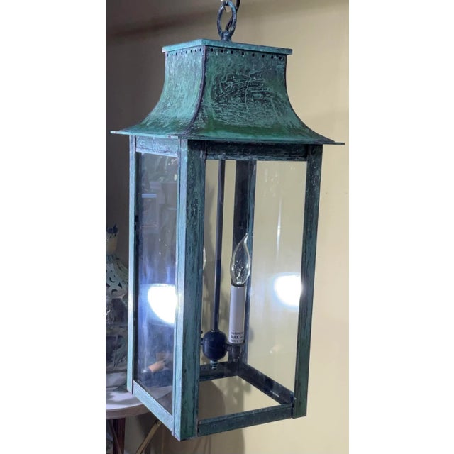 4-Sides Hanging Copper Lantern For Sale - Image 4 of 11