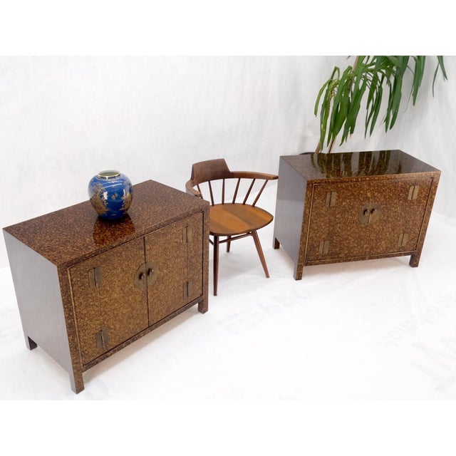 Pair Faux Gold Tortoise Heavy Brass Pulls Two Door Credenzas Dresser Mint! For Sale - Image 9 of 18