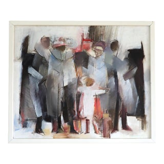 Mid-Century Modern 'The Waiting Place' Vintage Swedish Original Abstract Figurative Oil Painting, Framed For Sale