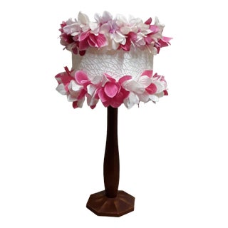 Art Deco Table Lamp in Walnut Wood with a Fabric Screen with Colored Flowers, 1920s For Sale