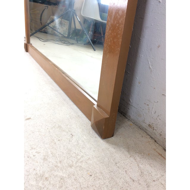 Mid Century Modern Long Rectangular Wall Mirror With Brass Accented Wood Frame For Sale - Image 12 of 15