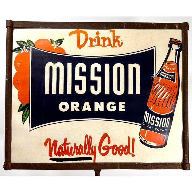 1950s MCM Mission Orange Soda Advertising Sign For Sale - Image 6 of 14