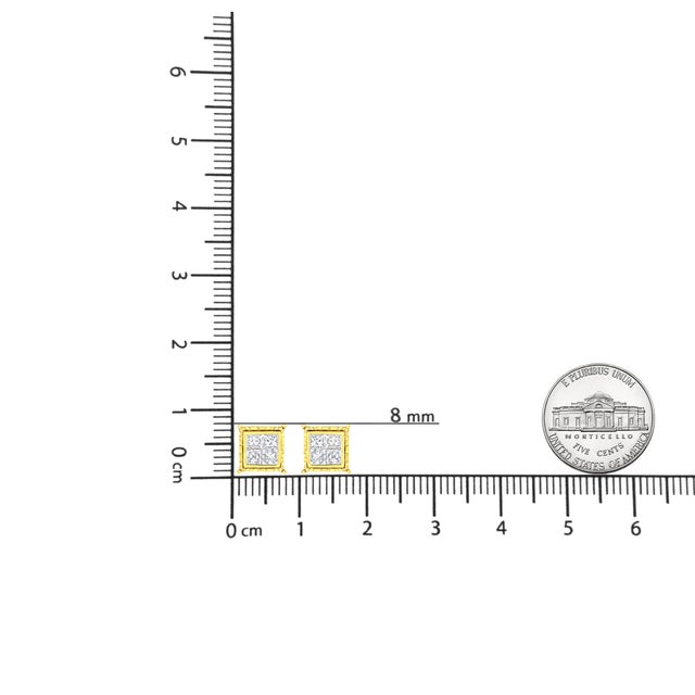 14K Yellow Gold 1.0 Cttw Invisible Set Princess-Cut Diamond Composite 8 Stone Stud Earrings, A Pair For Sale In New York - Image 6 of 6