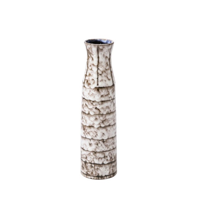 Mid-Century Modernist White and Earth Toned Ceramic Vase With Banded Detailing For Sale - Image 13 of 13