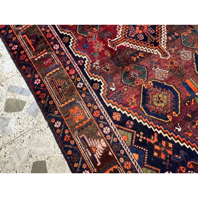 Textile Hand-Knotted Antique Qashqai Tribal Shiraz Wool Area Rug - 4'10" X 6'5" For Sale - Image 7 of 13