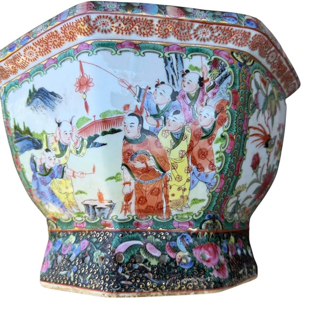 Chinese Rose Famille Vintage Cache Pot Jardinière Planter Octagonal For Sale - Image 13 of 16